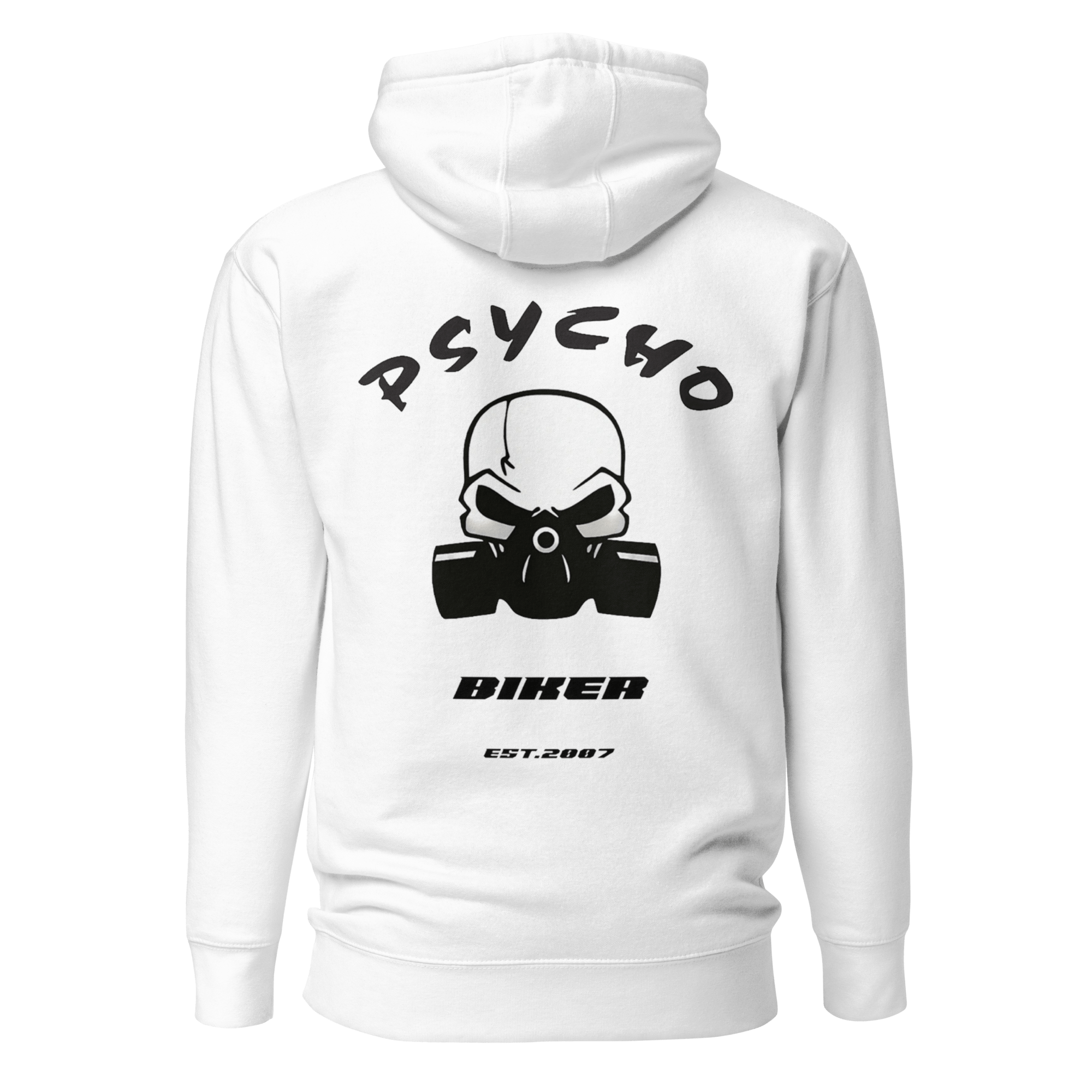 Totenkopf Gasmasken Psycho EST. 2007 Hoodie weiß hinten