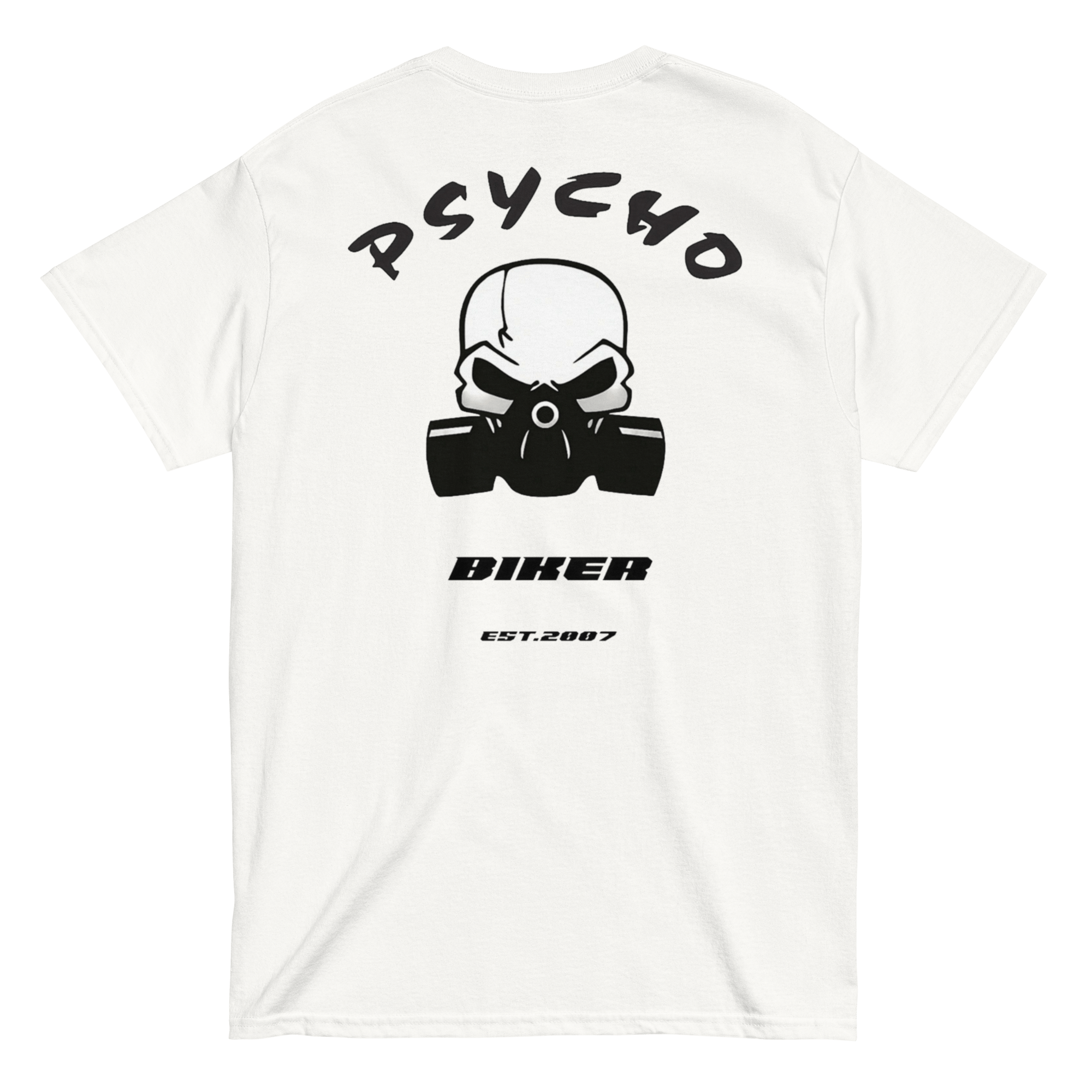 Totenkopf Gasmasken T-Shirt Psycho EST.2007 weiß hinten